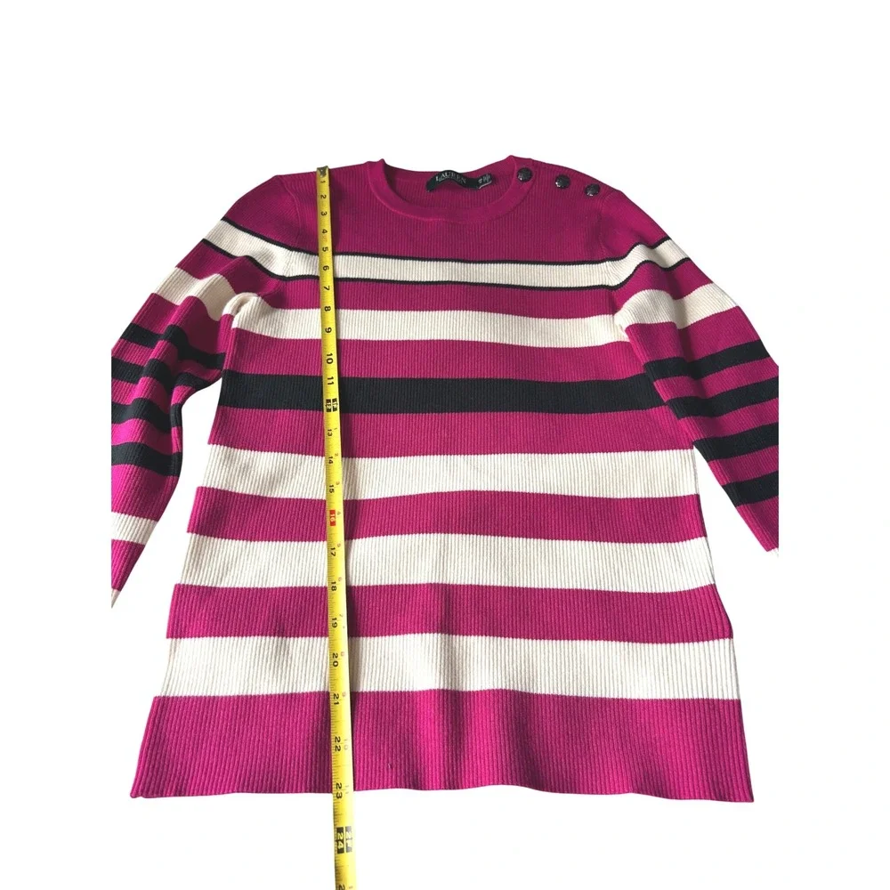 Lauren Ralph Lauren Pink White Black Stripe Ribbed Sweater Buttons‎ Women's M